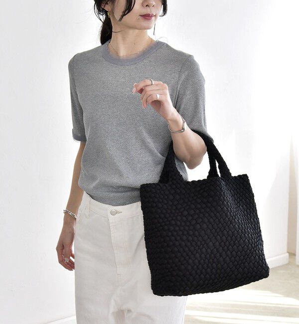 quaranciel「quaranciel:〈手洗い可能〉ラメ チュール リブ コンパクト TEE」|Tシャツ・カットソー|グレー