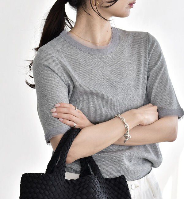 quaranciel「quaranciel:〈手洗い可能〉ラメ チュール リブ コンパクト TEE」|Tシャツ・カットソー|