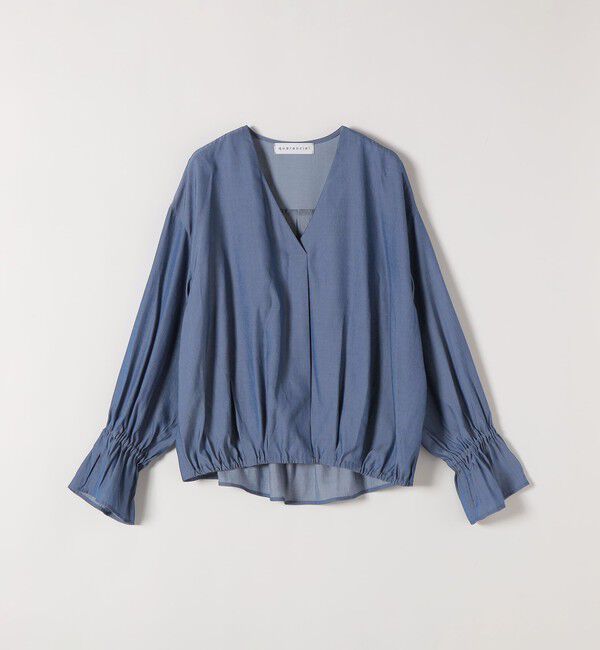 quaranciel「quaranciel:〈洗濯機可能〉Vネック ギャザーヘム ブラウス」|シャツ・ブラウス|
