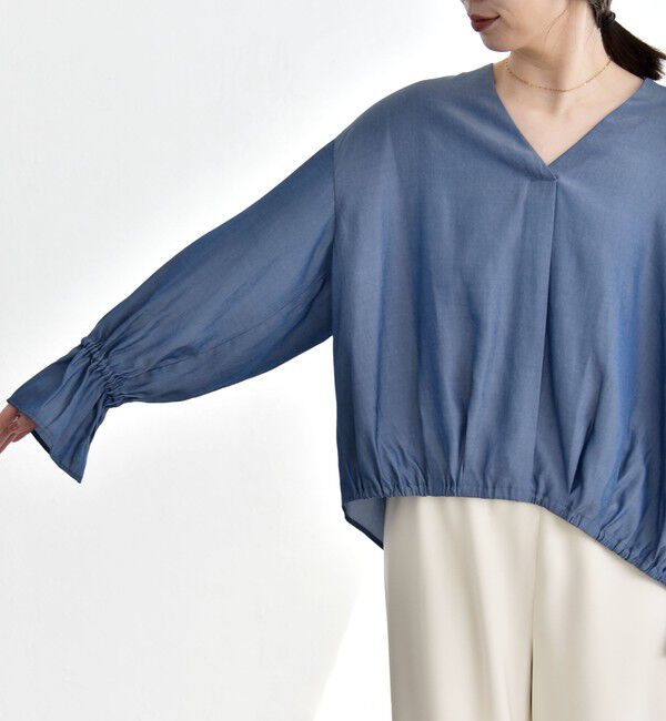 quaranciel「quaranciel:〈洗濯機可能〉Vネック ギャザーヘム ブラウス」|シャツ・ブラウス|