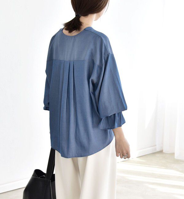 quaranciel「quaranciel:〈洗濯機可能〉Vネック ギャザーヘム ブラウス」|シャツ・ブラウス|