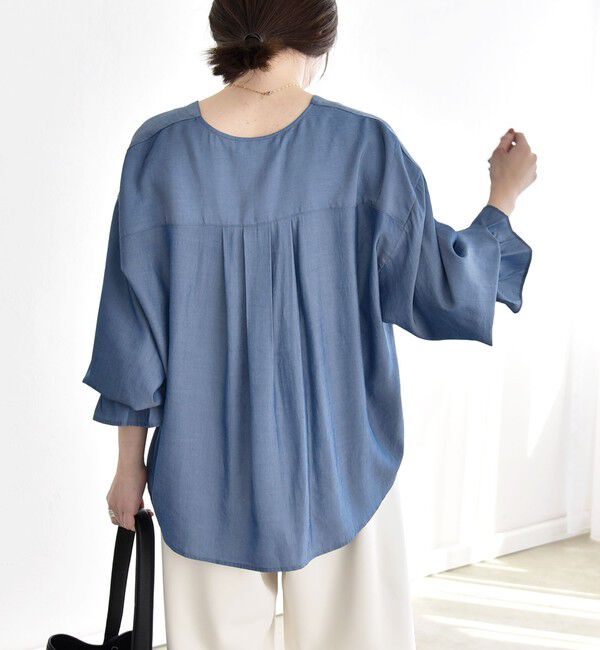 quaranciel「quaranciel:〈洗濯機可能〉Vネック ギャザーヘム ブラウス」|シャツ・ブラウス|