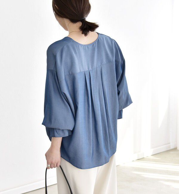 quaranciel「quaranciel:〈洗濯機可能〉Vネック ギャザーヘム ブラウス」|シャツ・ブラウス|