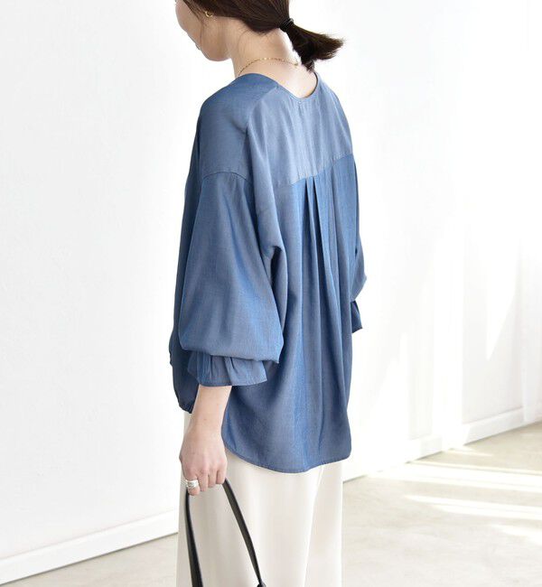 quaranciel「quaranciel:〈洗濯機可能〉Vネック ギャザーヘム ブラウス」|シャツ・ブラウス|