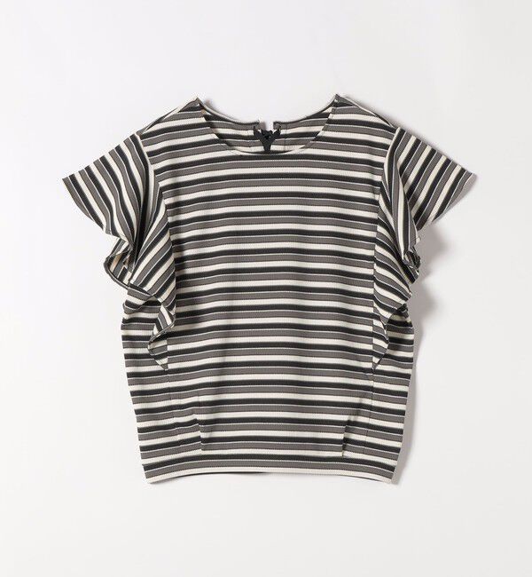 quaranciel「《予約》quaranciel:〈洗濯機可能〉マルチボーダー ラッフル コクーン プルオーバー」|Tシャツ・カットソー|