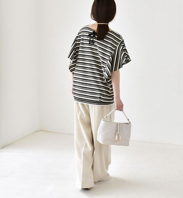 quaranciel「《予約》quaranciel:〈洗濯機可能〉マルチボーダー ラッフル コクーン プルオーバー」|Tシャツ・カットソー|