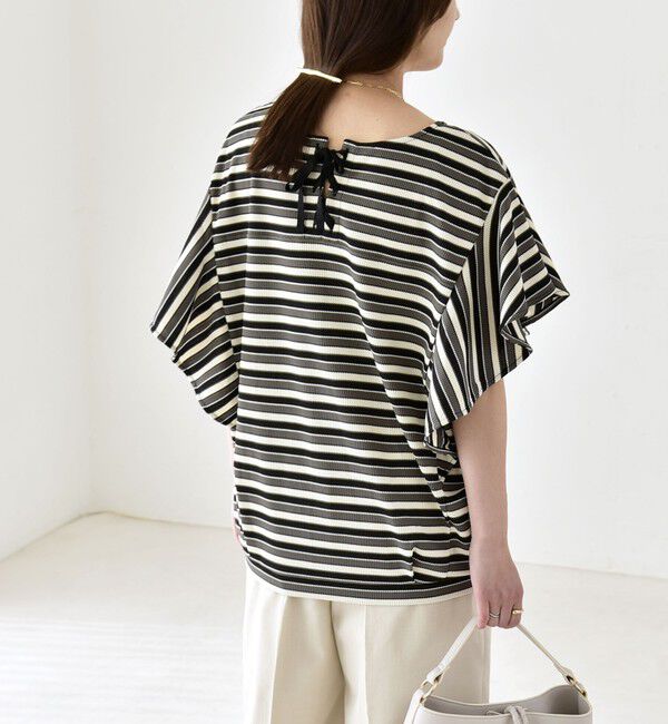quaranciel「《予約》quaranciel:〈洗濯機可能〉マルチボーダー ラッフル コクーン プルオーバー」|Tシャツ・カットソー|