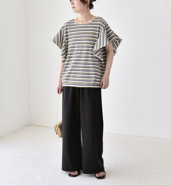 quaranciel「《予約》quaranciel:〈洗濯機可能〉マルチボーダー ラッフル コクーン プルオーバー」|Tシャツ・カットソー|