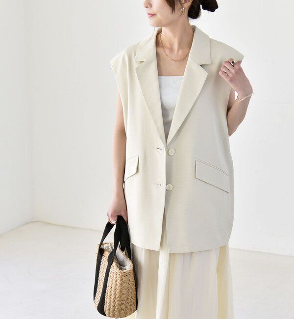 quaranciel「《予約》quaranciel: リネン ミックス テーラード オーバー ジレ」|ベスト・ジレ|ベージュ