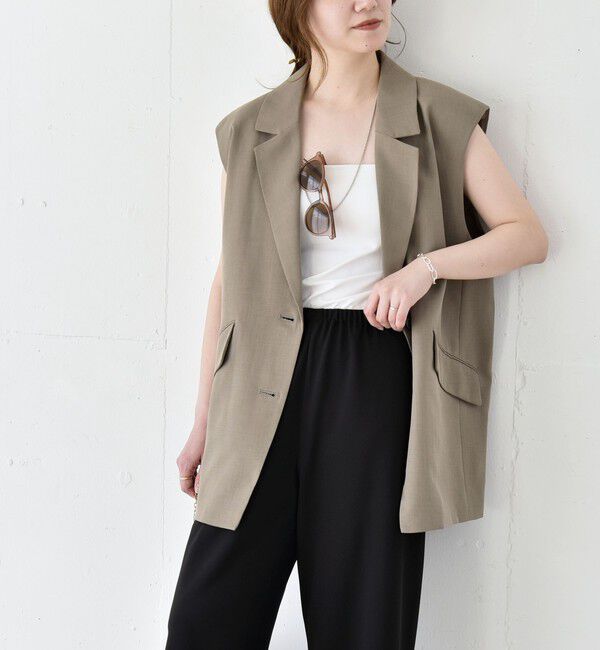 quaranciel「《予約》quaranciel: リネン ミックス テーラード オーバー ジレ」|ベスト・ジレ|ブラウン