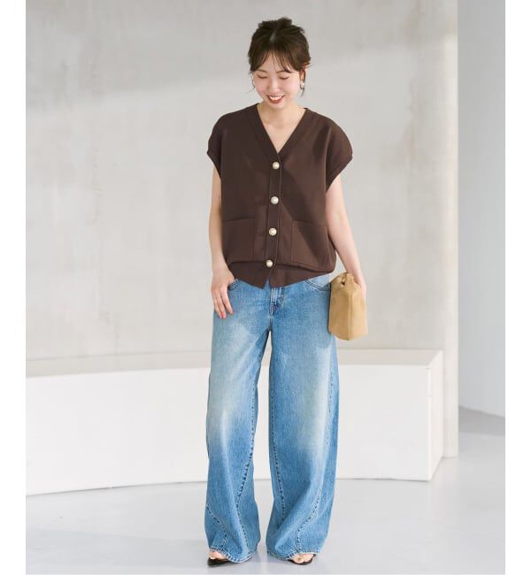 Spick and Span「《一部店舗+WEB限定予約》パールボタンウォッシャブルニットベスト」|ニット・セーター|