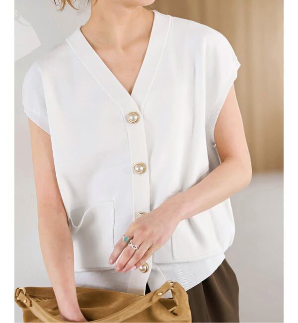 Spick and Span「《一部店舗+WEB限定予約》パールボタンウォッシャブルニットベスト」|ニット・セーター|ホワイト