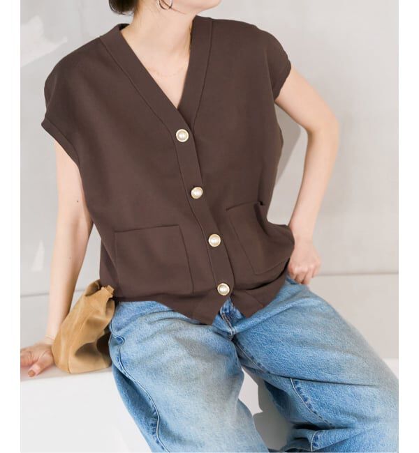 Spick and Span「《一部店舗+WEB限定予約》パールボタンウォッシャブルニットベスト」|ニット・セーター|ブラウン