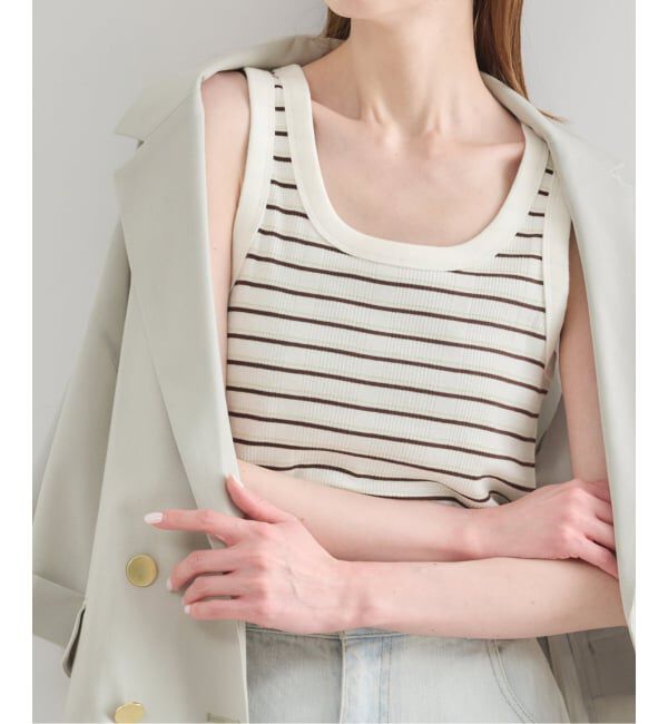 U by SPICK&SPAN「《予約》2WAY ハリヌキリブマルチボーダータンク」|タンクトップ|ナチュラル