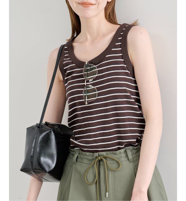 U by SPICK&SPAN「《予約》2WAY ハリヌキリブマルチボーダータンク」|タンクトップ|ブラウン