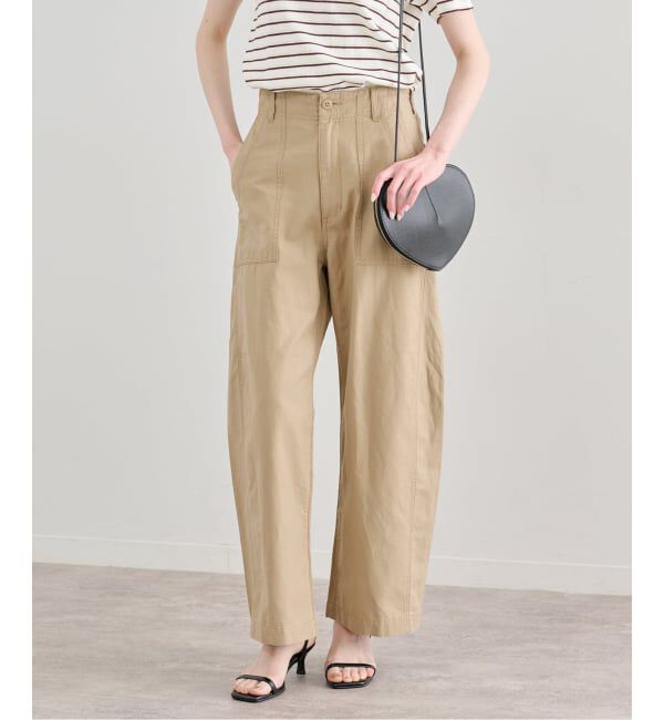 U by SPICK&SPAN「《予約》コットンリネンバレルレッグルーズベイカーパンツ」|カーゴ|