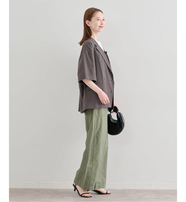 U by SPICK&SPAN「《予約》コットンリネンバレルレッグルーズベイカーパンツ」|カーゴ|