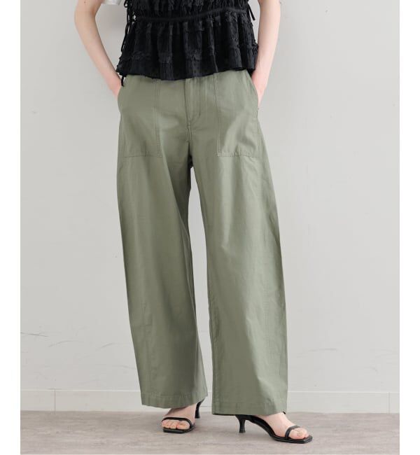 U by SPICK&SPAN「《予約》コットンリネンバレルレッグルーズベイカーパンツ」|カーゴ|カーキ