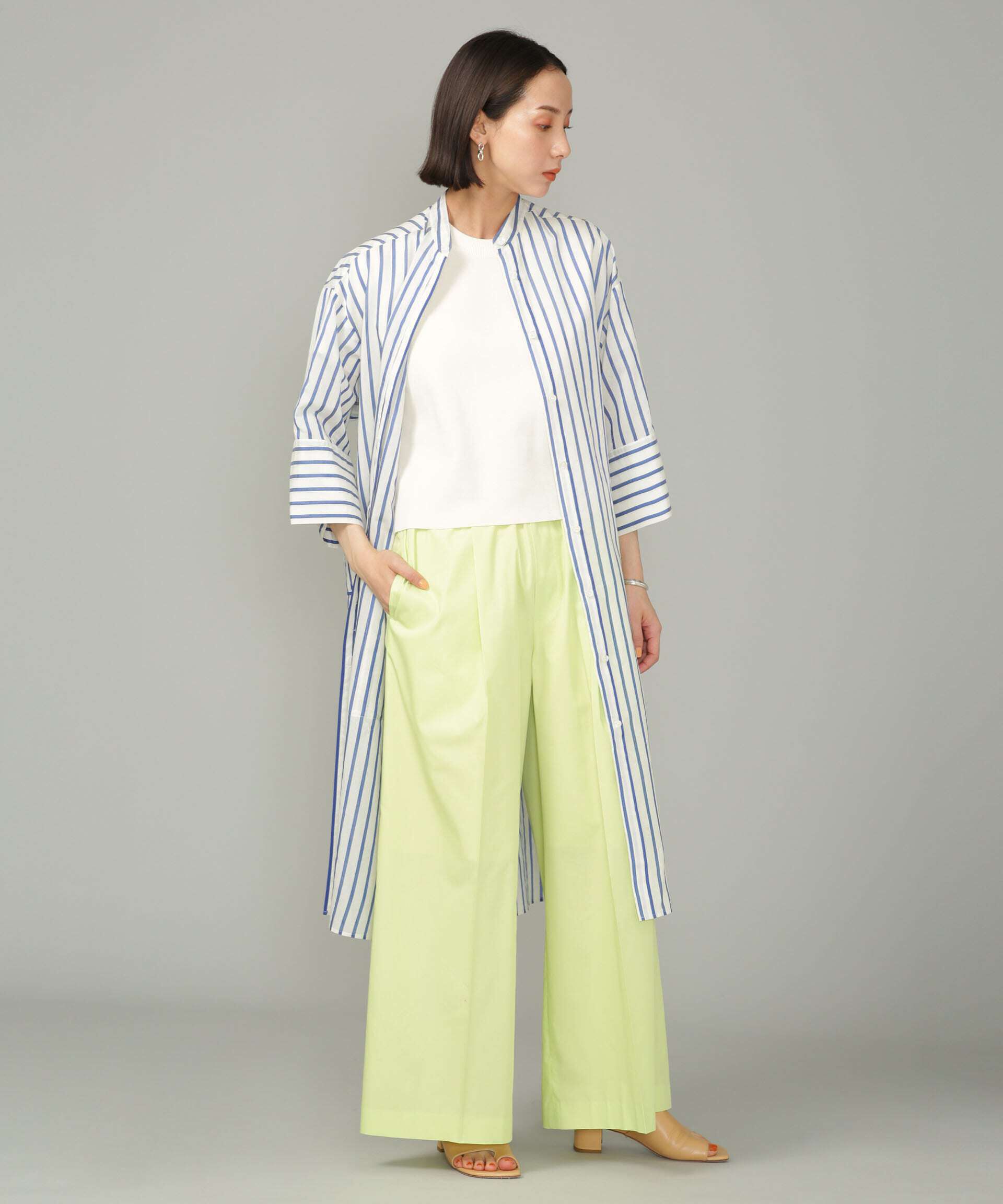 nano･universe「LB.01/コットンポリエステル ワイドパンツ」|チノ|