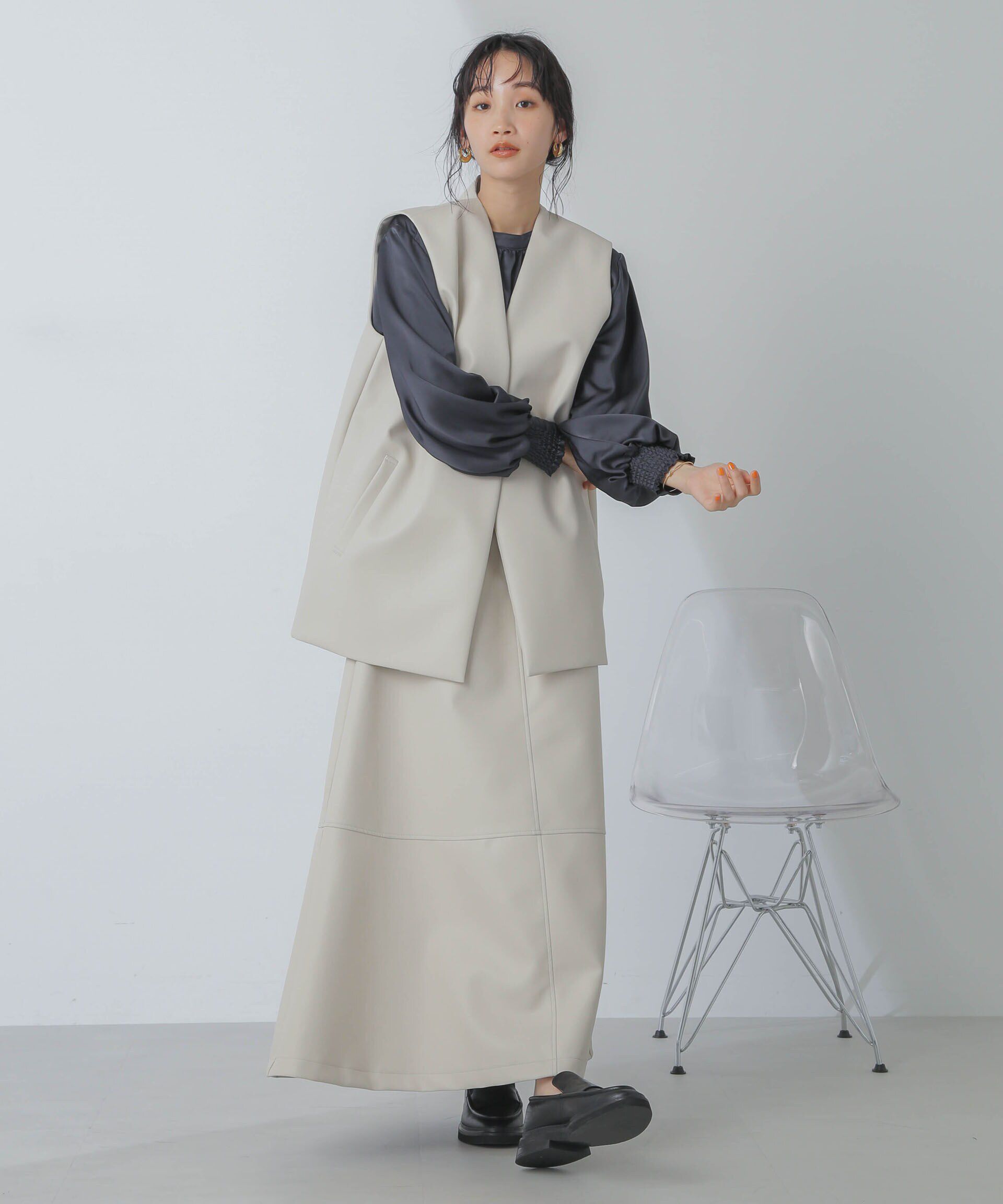 nano･universe「前後2wayサテンギャザーブラウス(セットアップ可)」|シャツ・ブラウス|