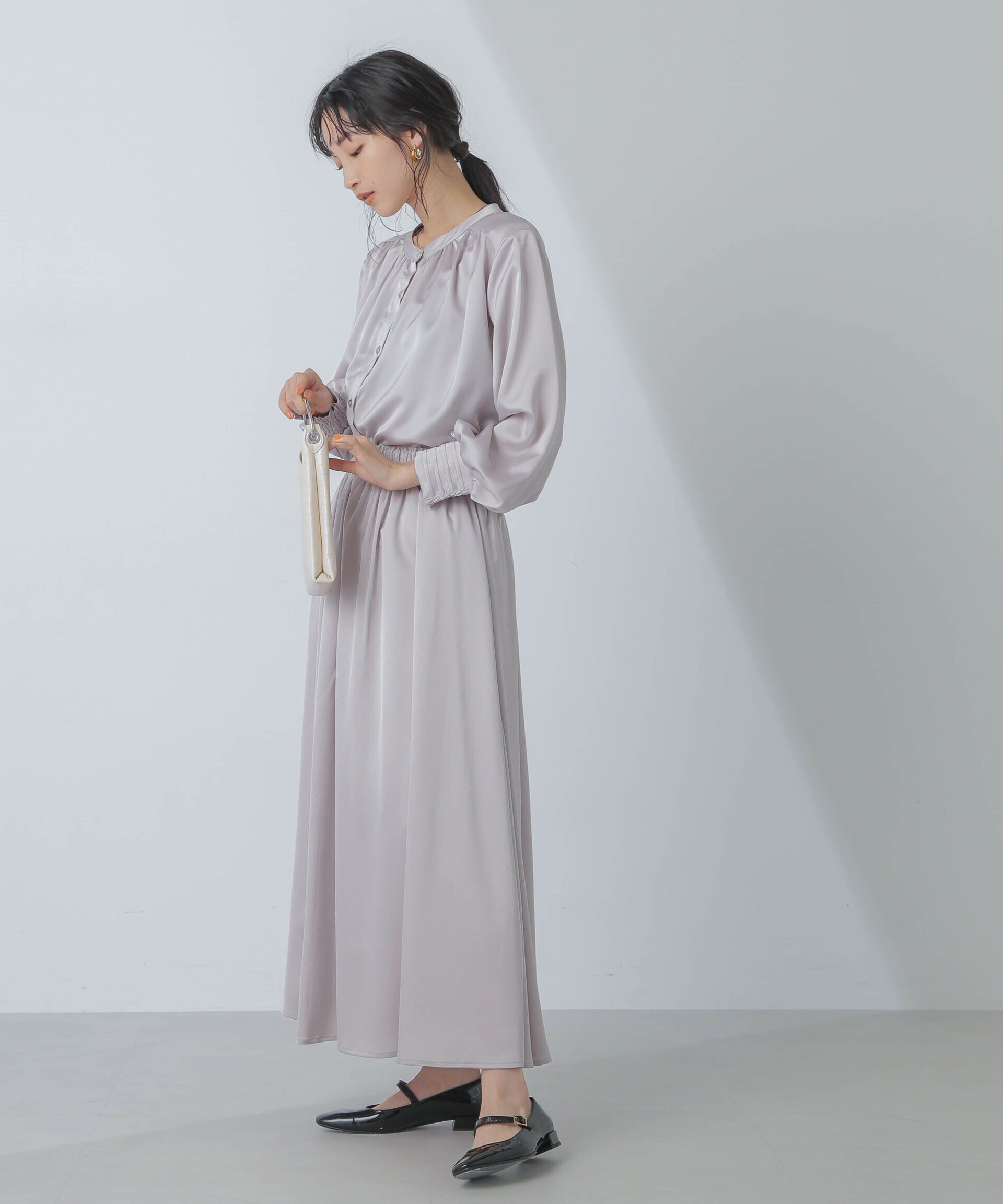 nano･universe「前後2wayサテンギャザーブラウス(セットアップ可)」|シャツ・ブラウス|