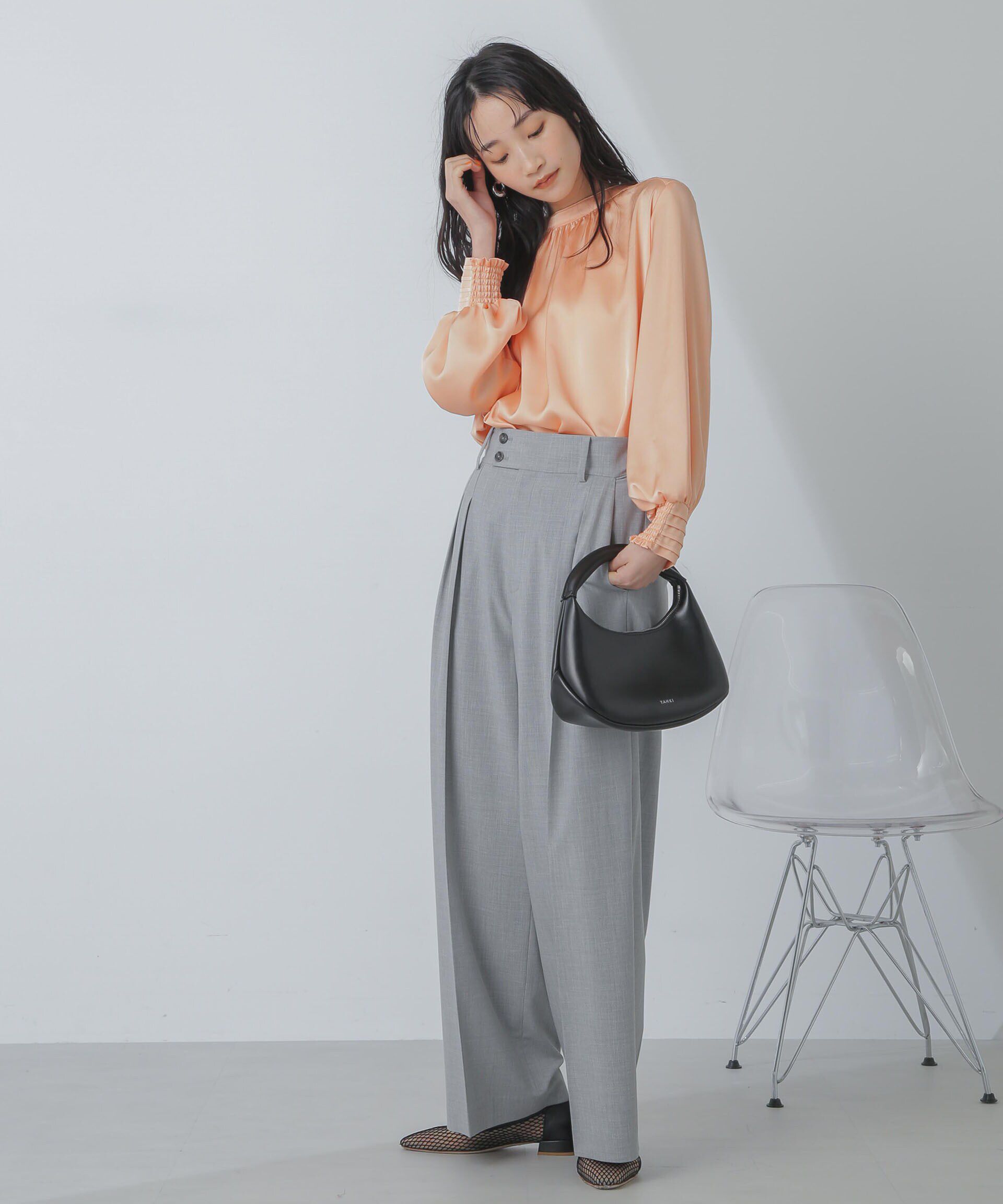 nano･universe「前後2wayサテンギャザーブラウス(セットアップ可)」|シャツ・ブラウス|