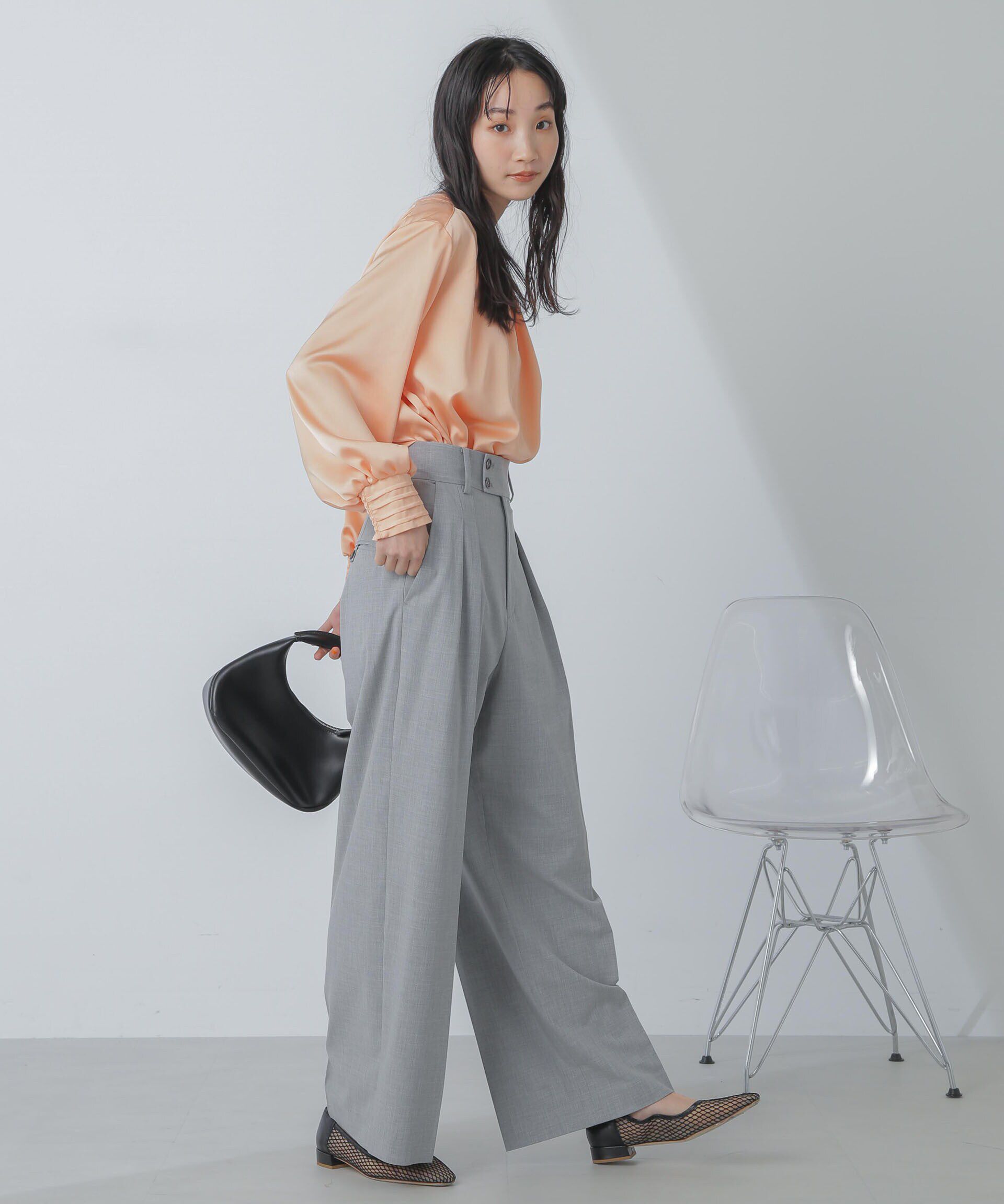 nano･universe「前後2wayサテンギャザーブラウス(セットアップ可)」|シャツ・ブラウス|