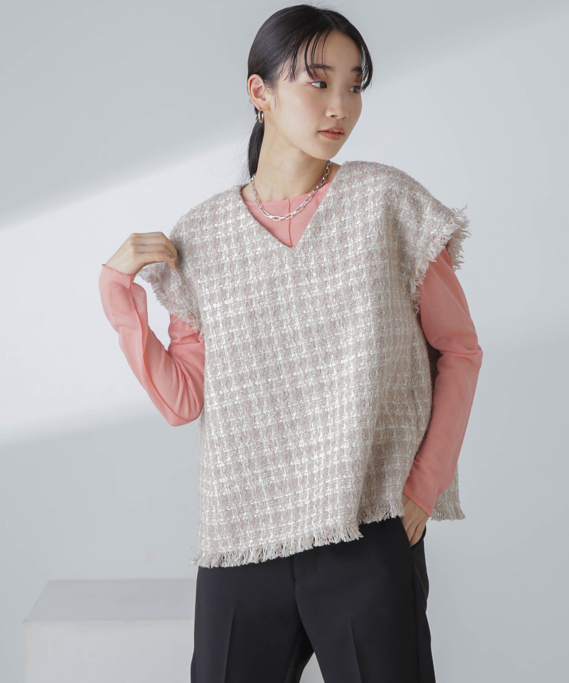 nano･universe「ラメファンシーツイード ショートジレ」|ベスト・ジレ|