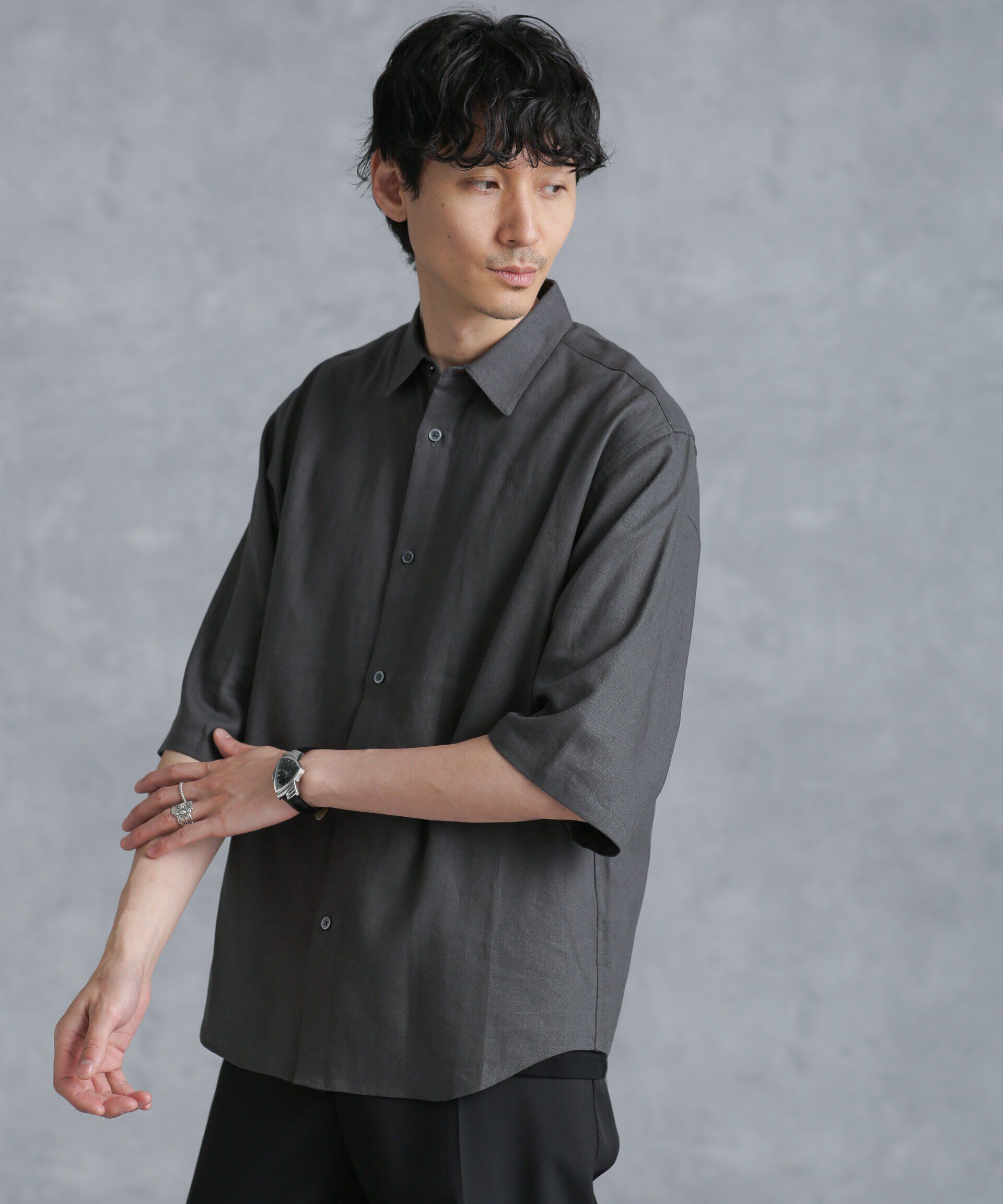 nano･universe「フレンチリネンレギュラーカラーシャツ 7分袖」|シャツ・ブラウス|