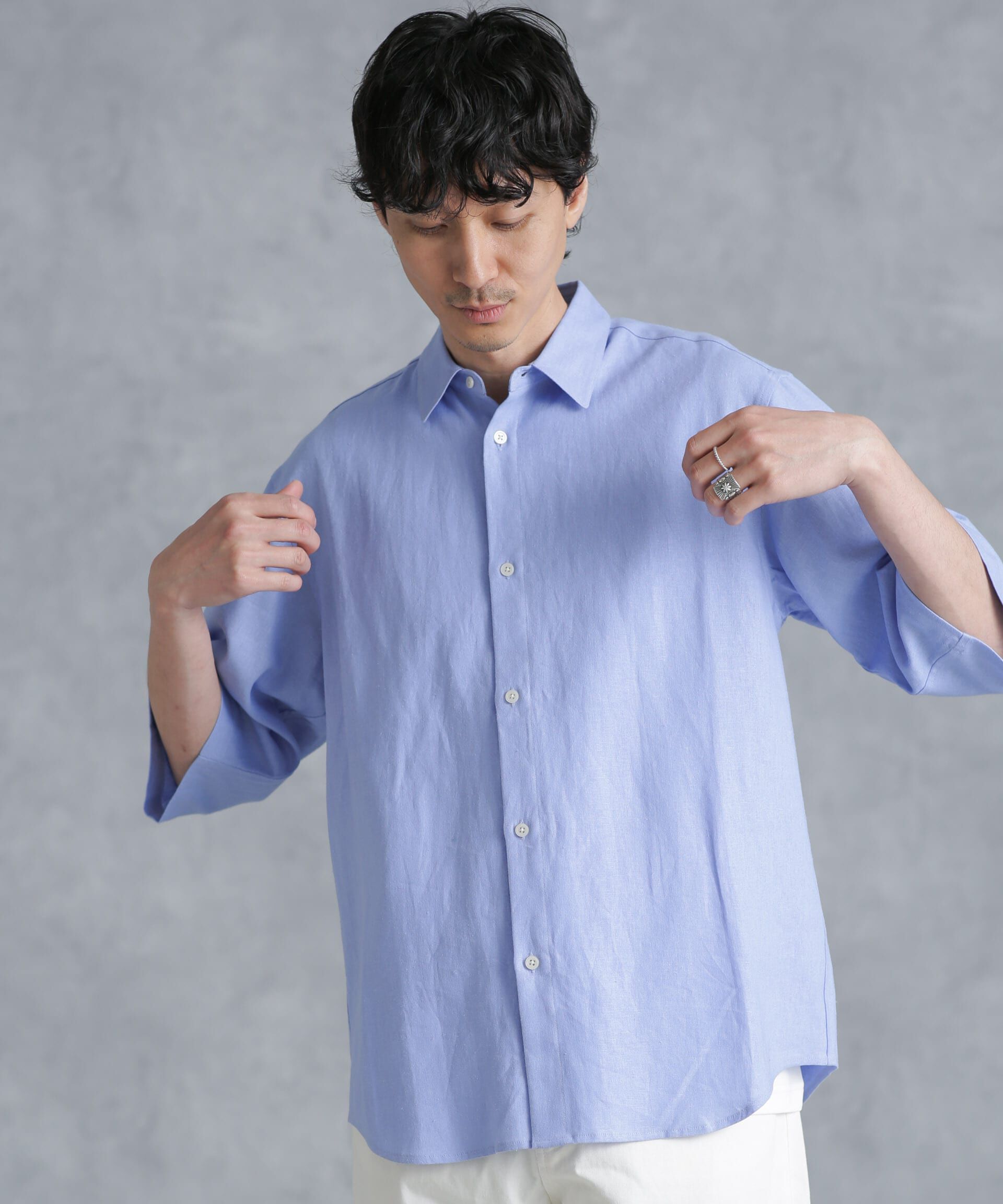 nano･universe「フレンチリネンレギュラーカラーシャツ 7分袖」|シャツ・ブラウス|