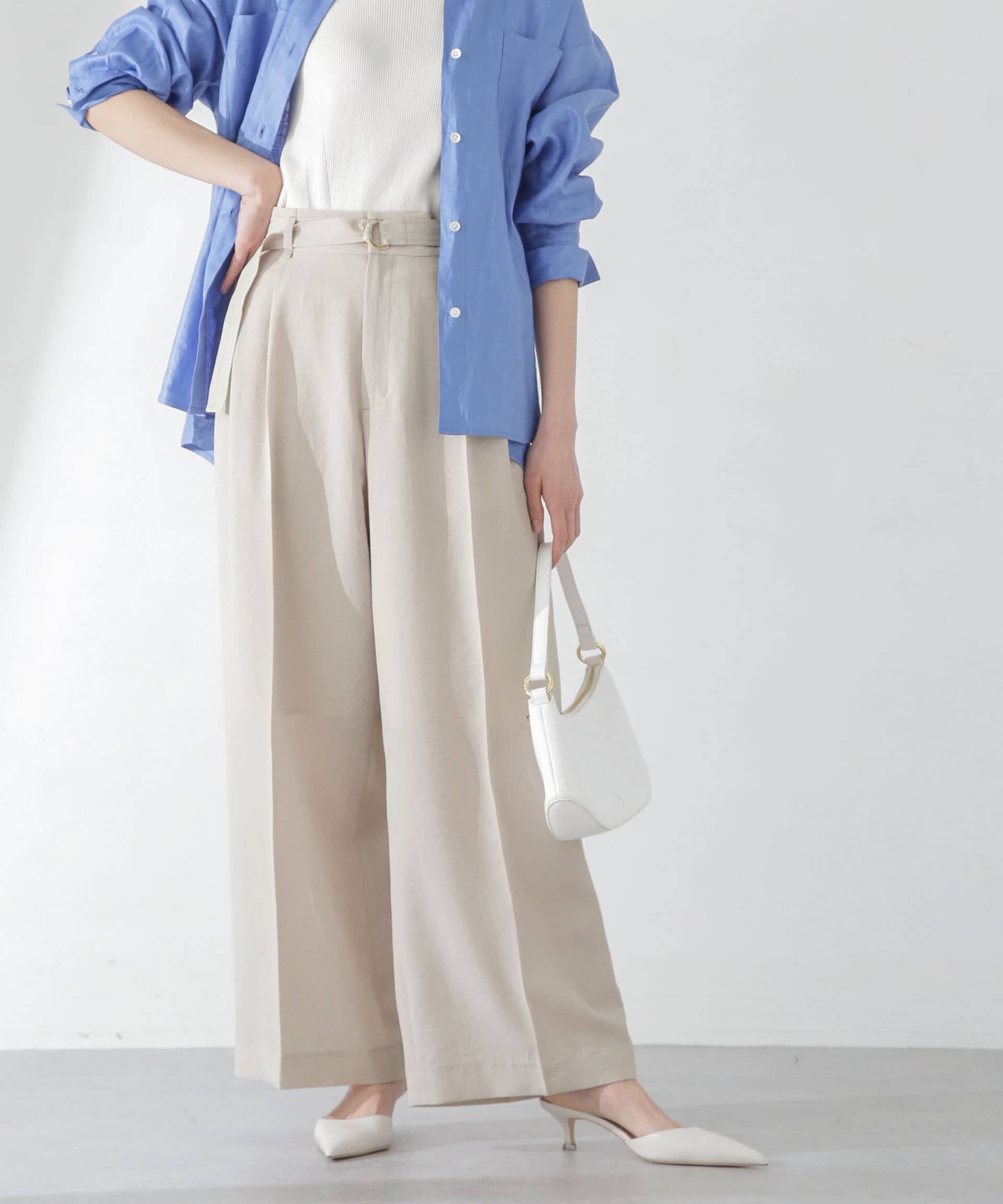 nano･universe「<洗濯機使用可><ﾉﾝｱｲﾛﾝ>ﾒﾗﾝｼﾞﾄﾞﾗｲ ﾍﾞﾙﾄ付きﾜｲﾄﾞ  」|チノ|ライトベージ 1