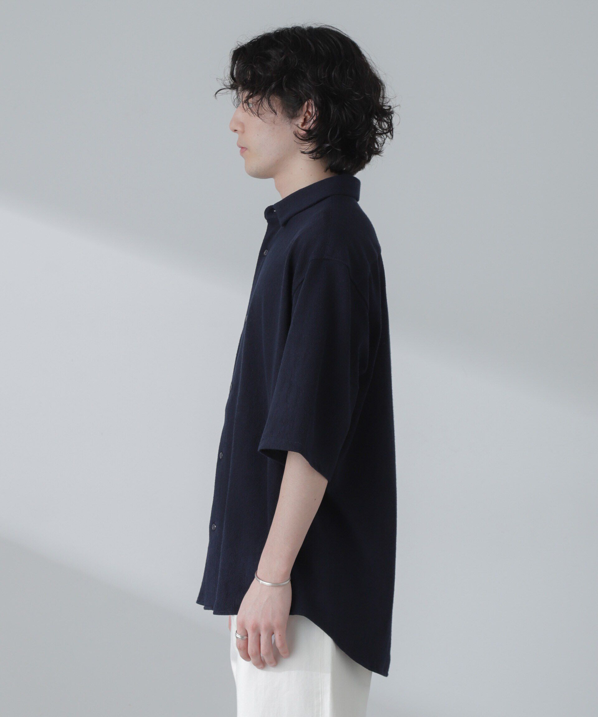 nano･universe「ヘリンボーン起毛シャツ 半袖(セットアップ可)」|シャツ・ブラウス|