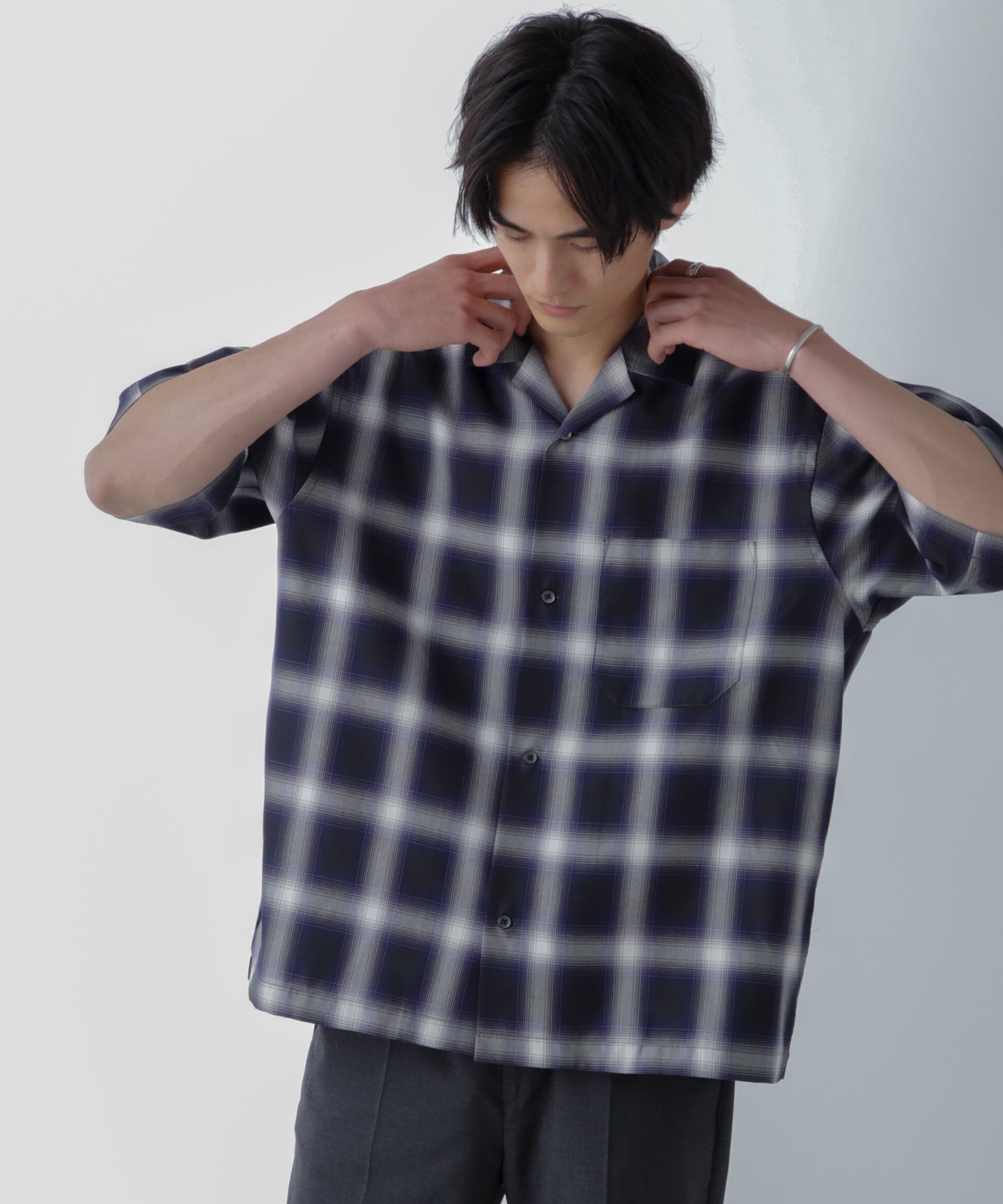 nano･universe「オンブレーチェックハーフスリーブシャツ」|シャツ・ブラウス|