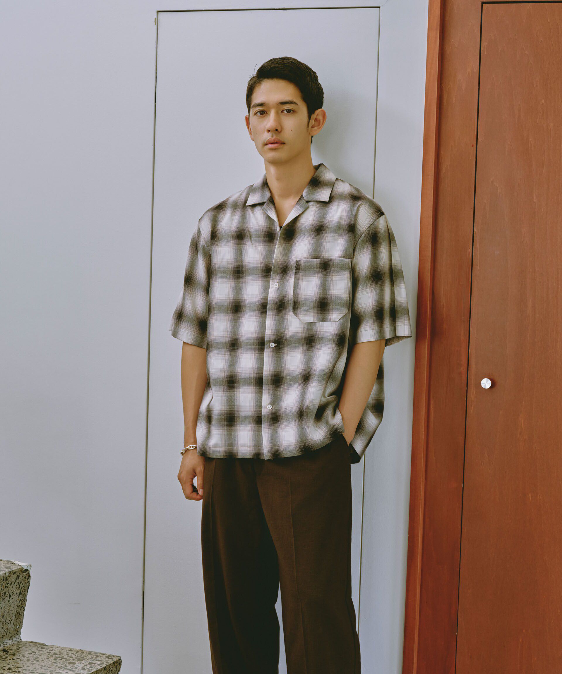 nano･universe「オンブレーチェックハーフスリーブシャツ」|シャツ・ブラウス|