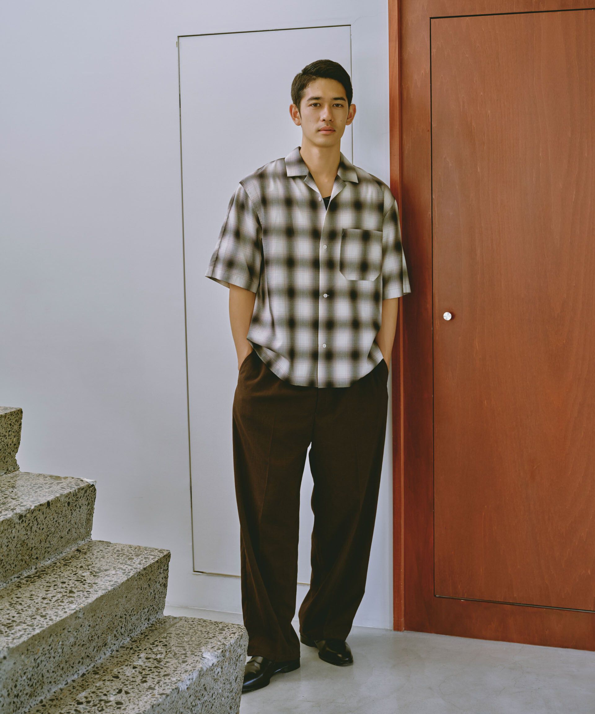 nano･universe「オンブレーチェックハーフスリーブシャツ」|シャツ・ブラウス|