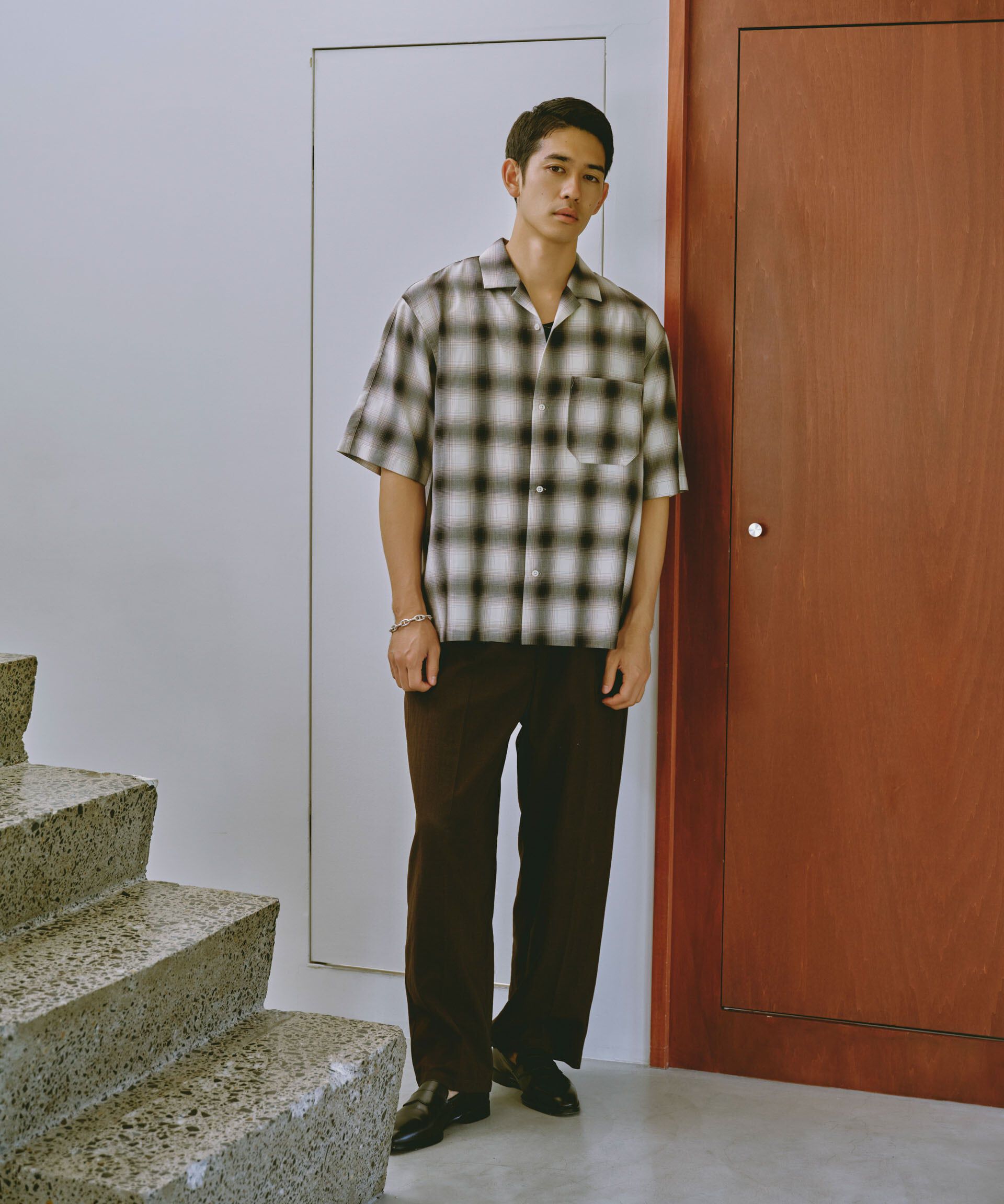 nano･universe「オンブレーチェックハーフスリーブシャツ」|シャツ・ブラウス|