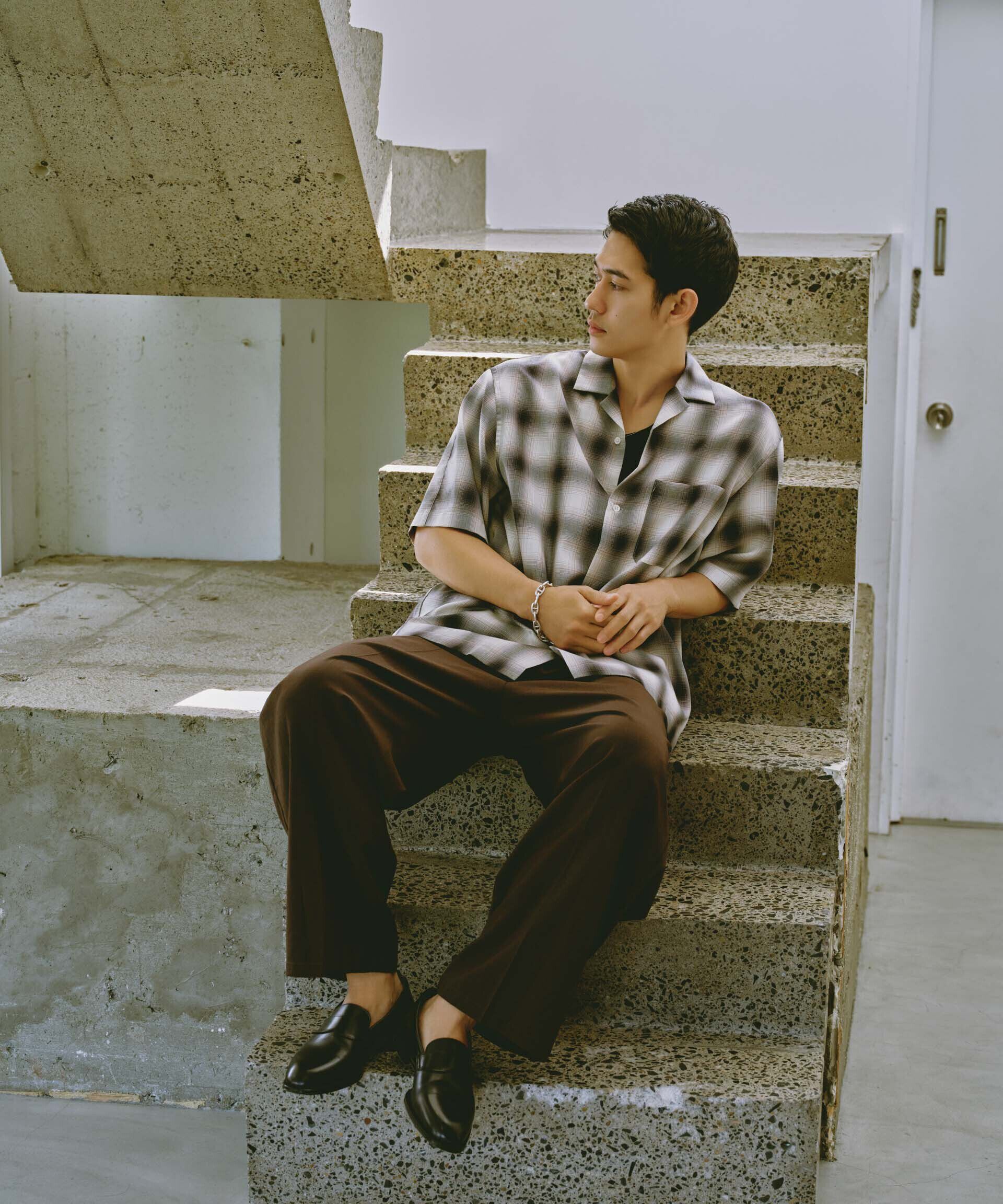 nano･universe「オンブレーチェックハーフスリーブシャツ」|シャツ・ブラウス|