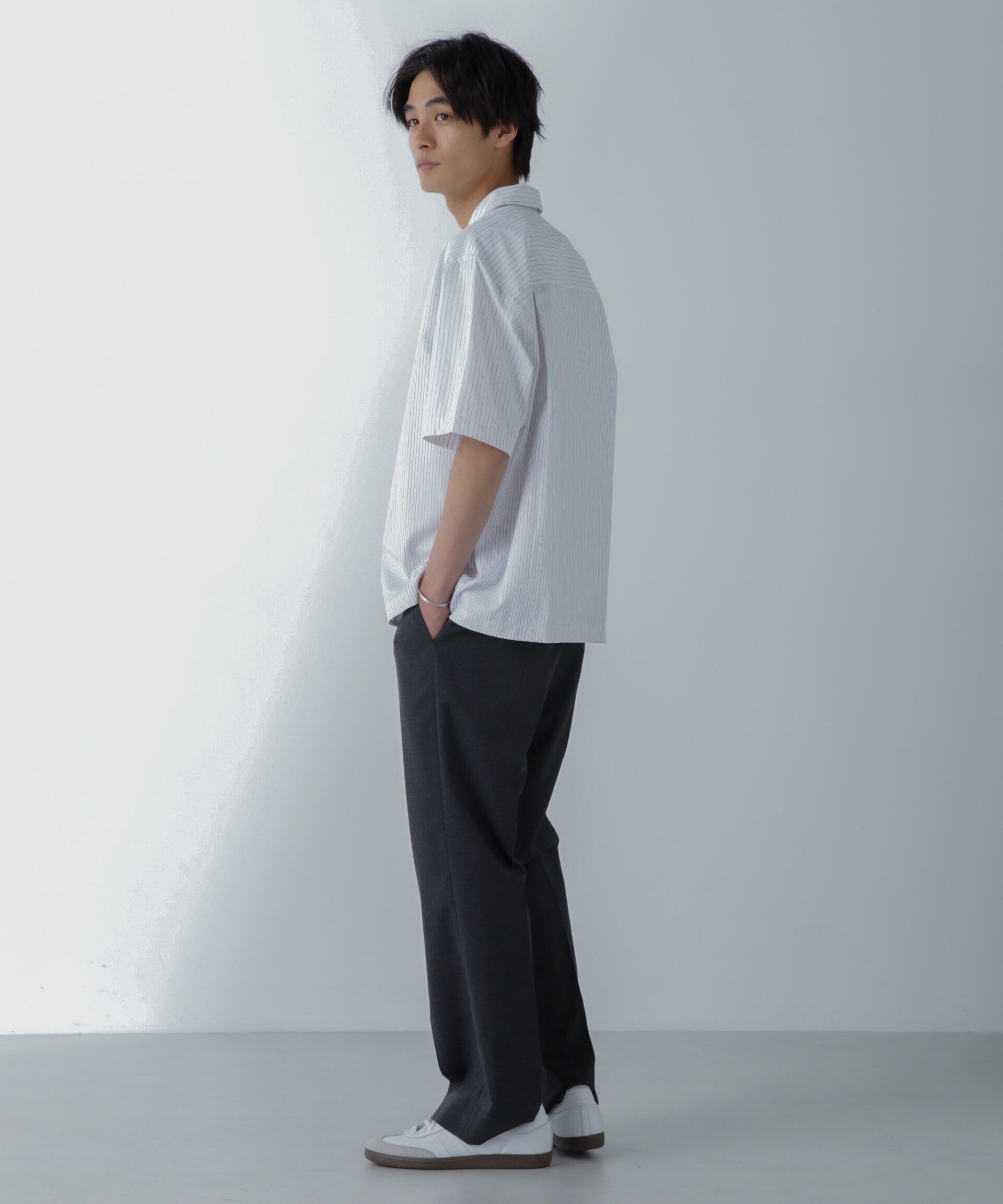 nano･universe「ストライプコンビ ハーフスリーブシャツ」|シャツ・ブラウス|