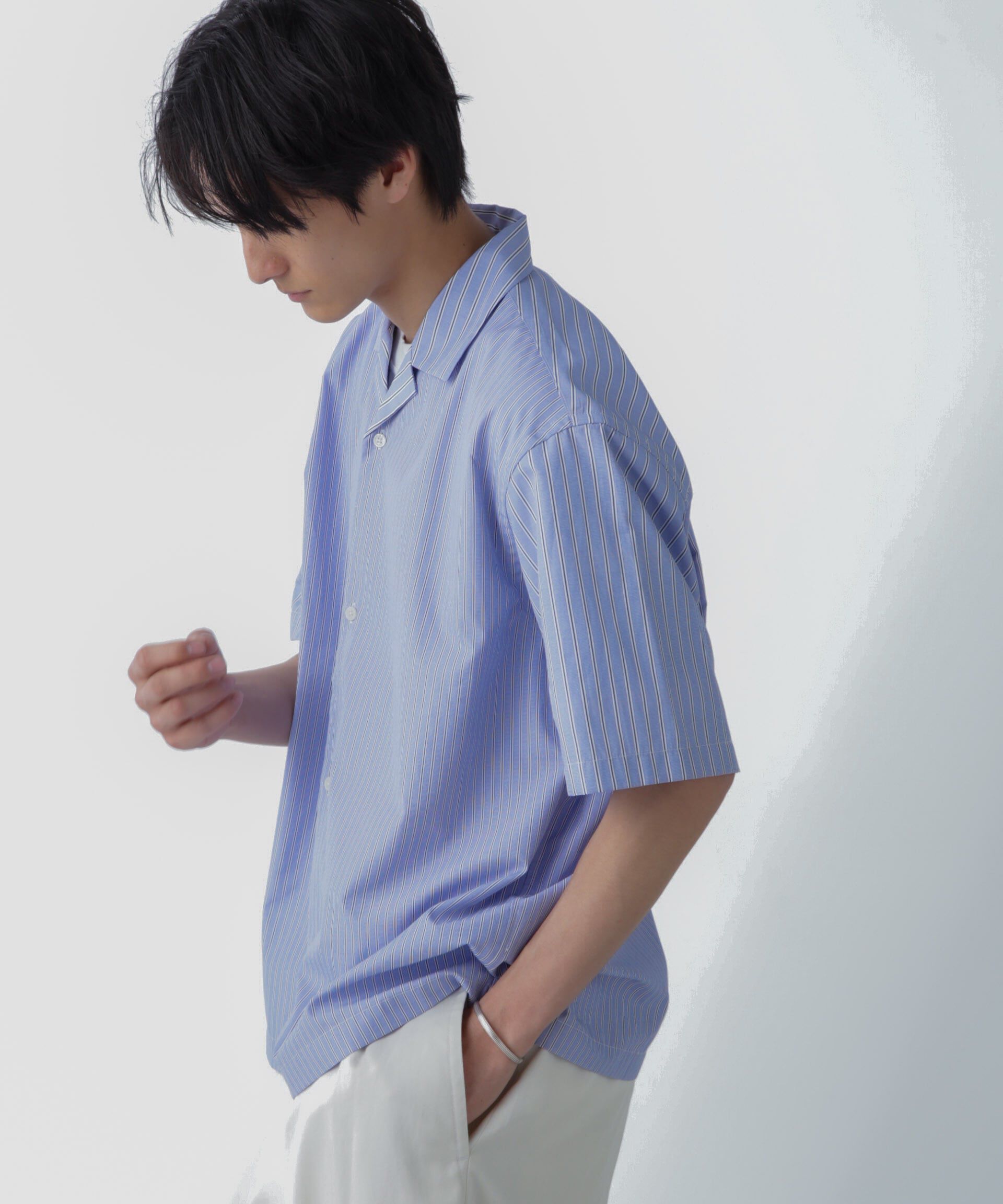 nano･universe「ストライプコンビ ハーフスリーブシャツ」|シャツ・ブラウス|