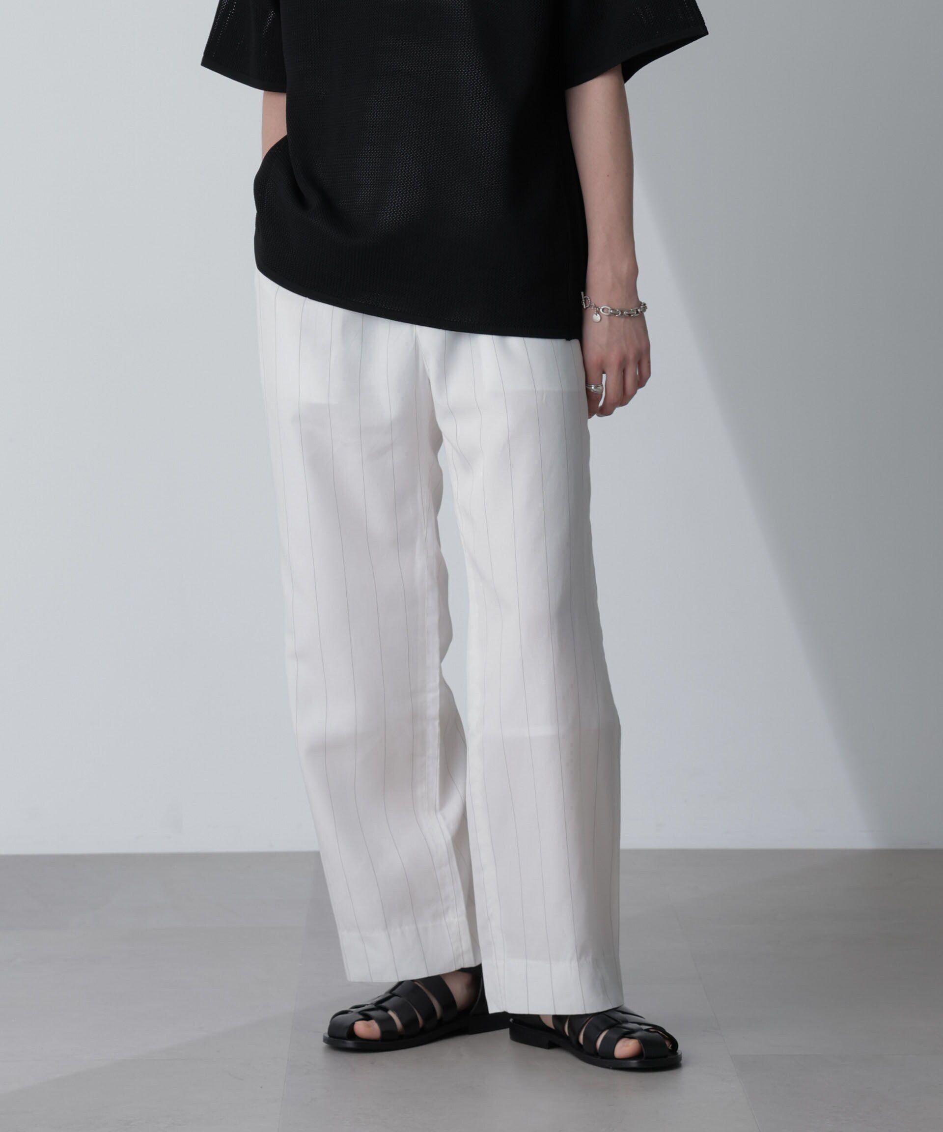 nano･universe「リネンブレンドピンストライプ1タックパンツ(セットアップ可)」|チノ|