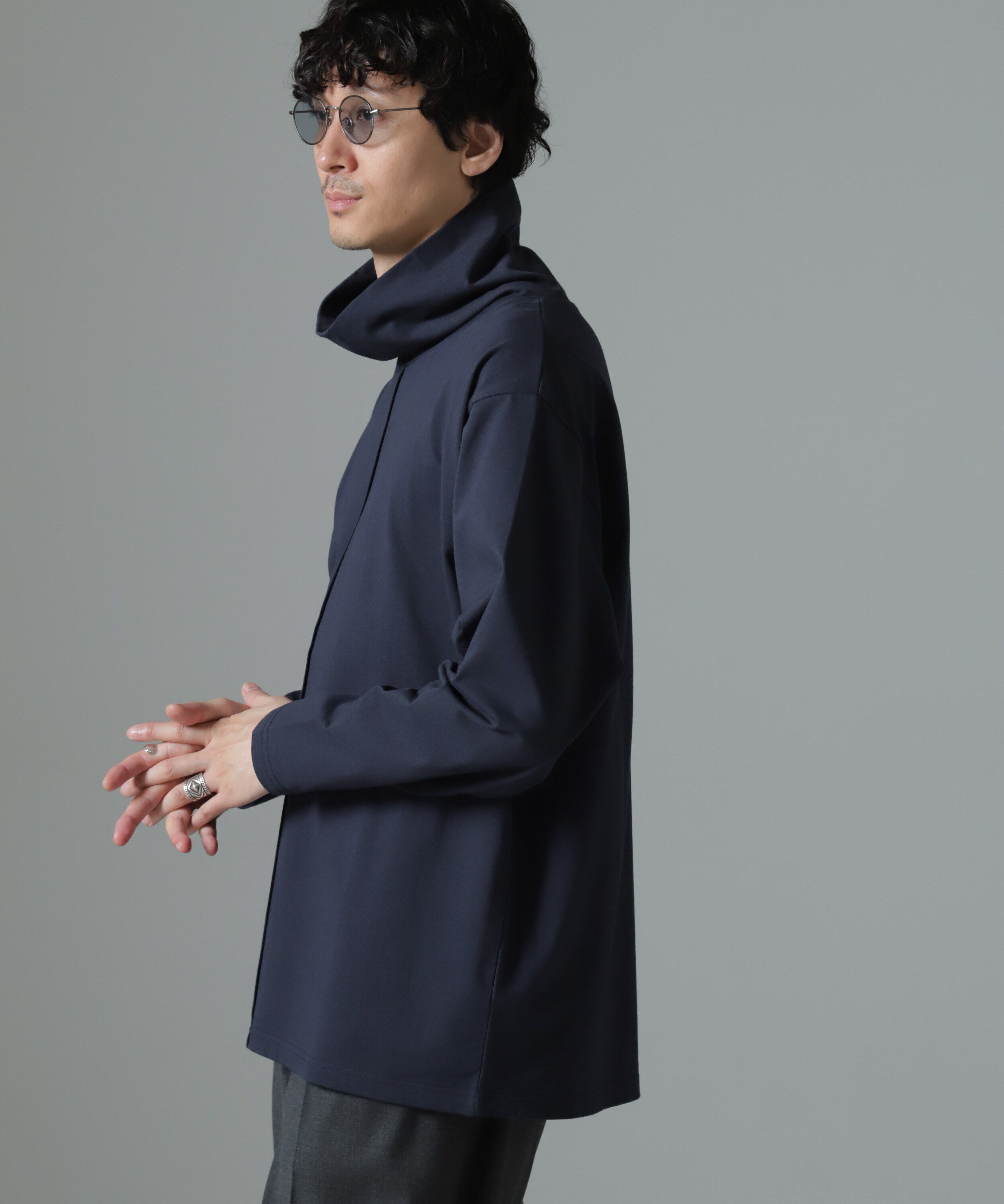 nano･universe「WEB限定/ボリュームハイネックプルオーバー 長袖」|Tシャツ・カットソー|ネイビー