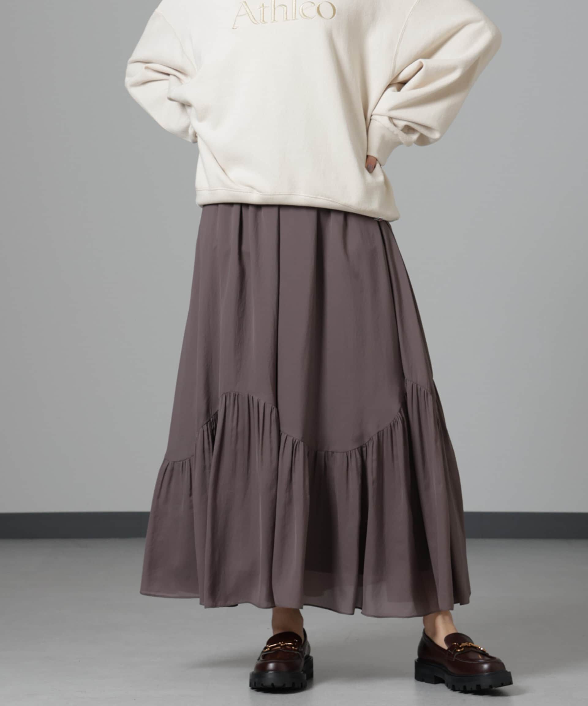 nano･universe「アシメティアードシフォンギャザースカート」|スカート|モカ3