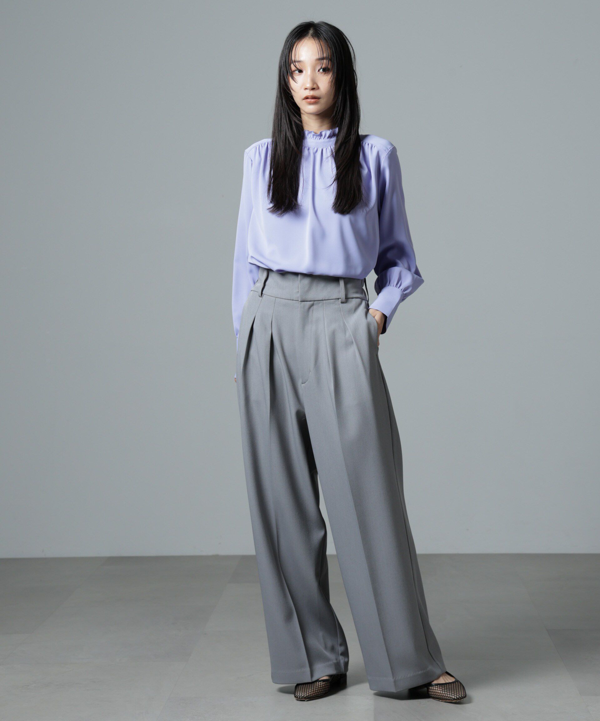 nano･universe「2wayスタンドカラーギャザーブラウス」|シャツ・ブラウス|