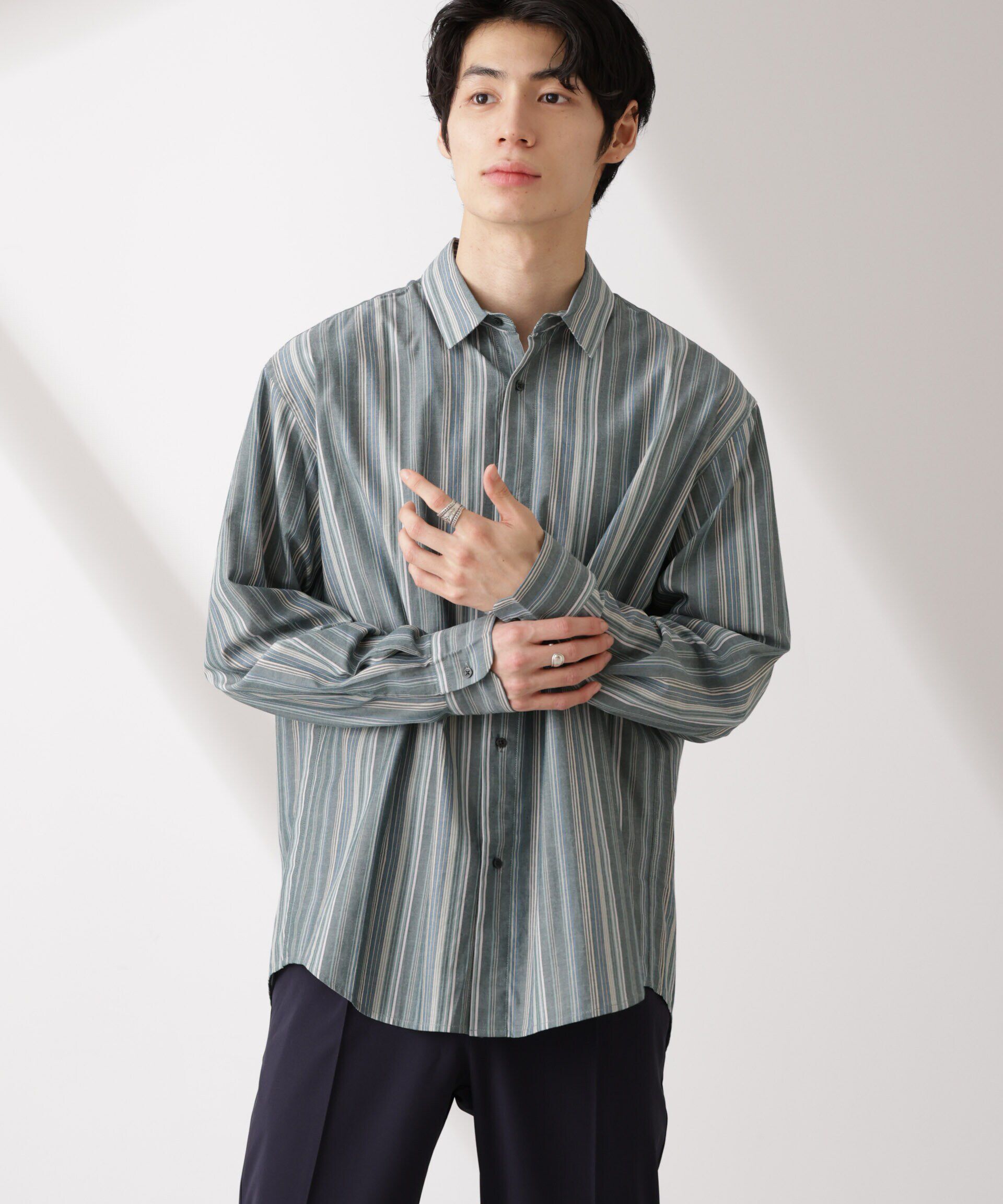 nano･universe「ランダムストライプシャツ 長袖」|シャツ・ブラウス|