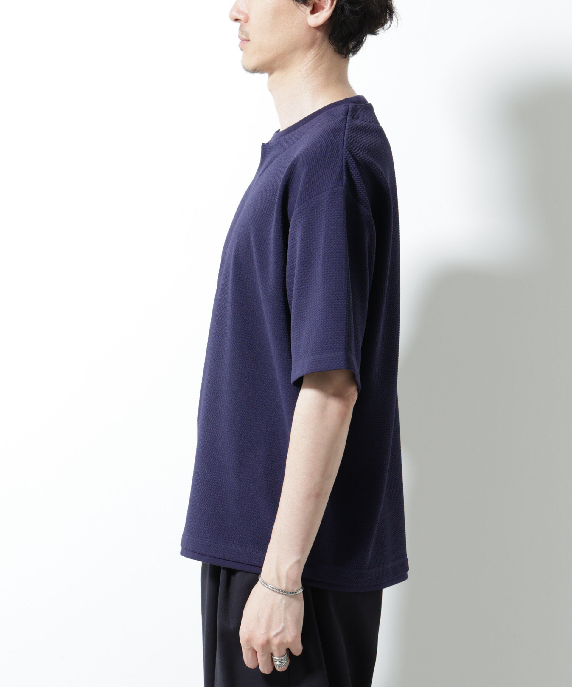 nano･universe「フェイクレイヤードキーネックTシャツ 半袖」|Tシャツ・カットソー|