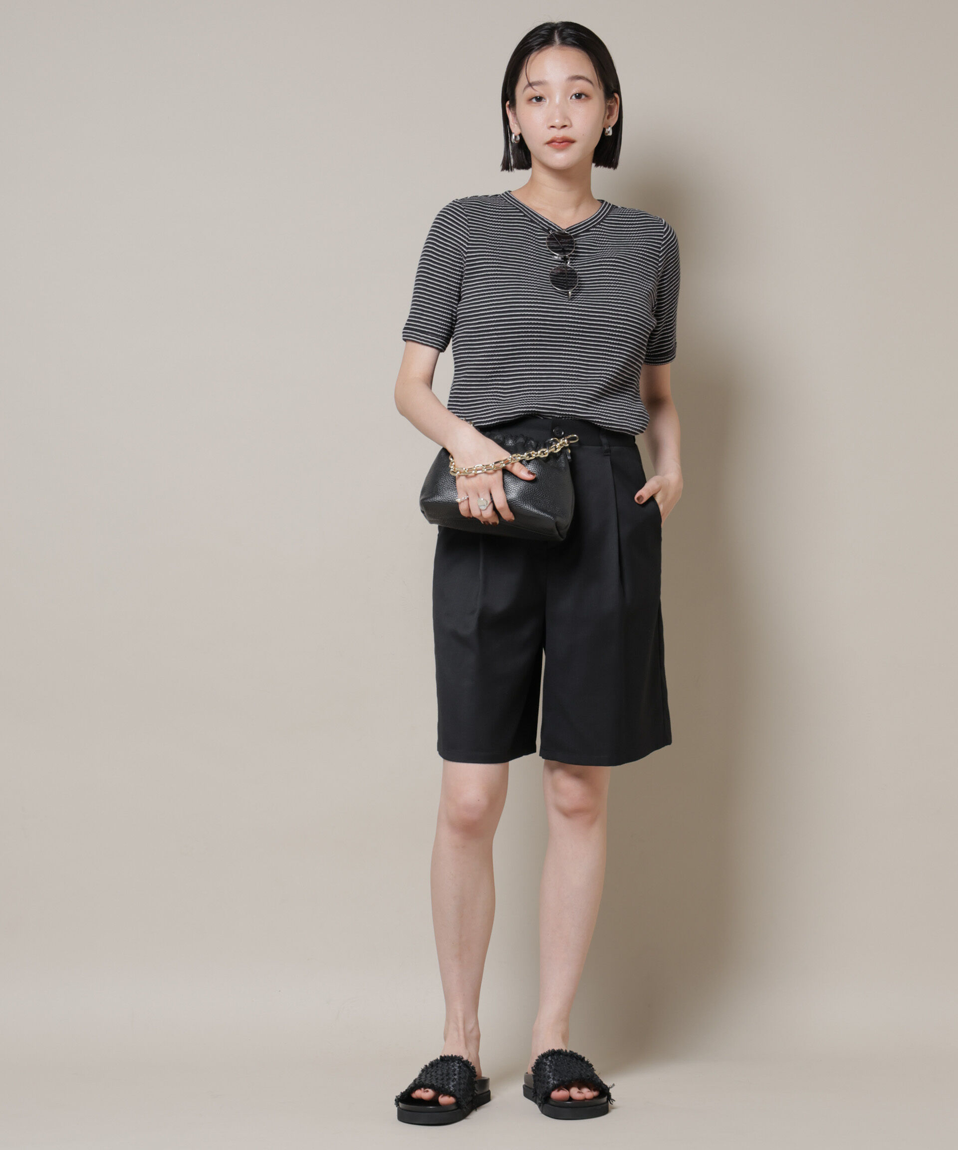 nano･universe「ワンタックショートパンツ(セットアップ可)」|チノ|