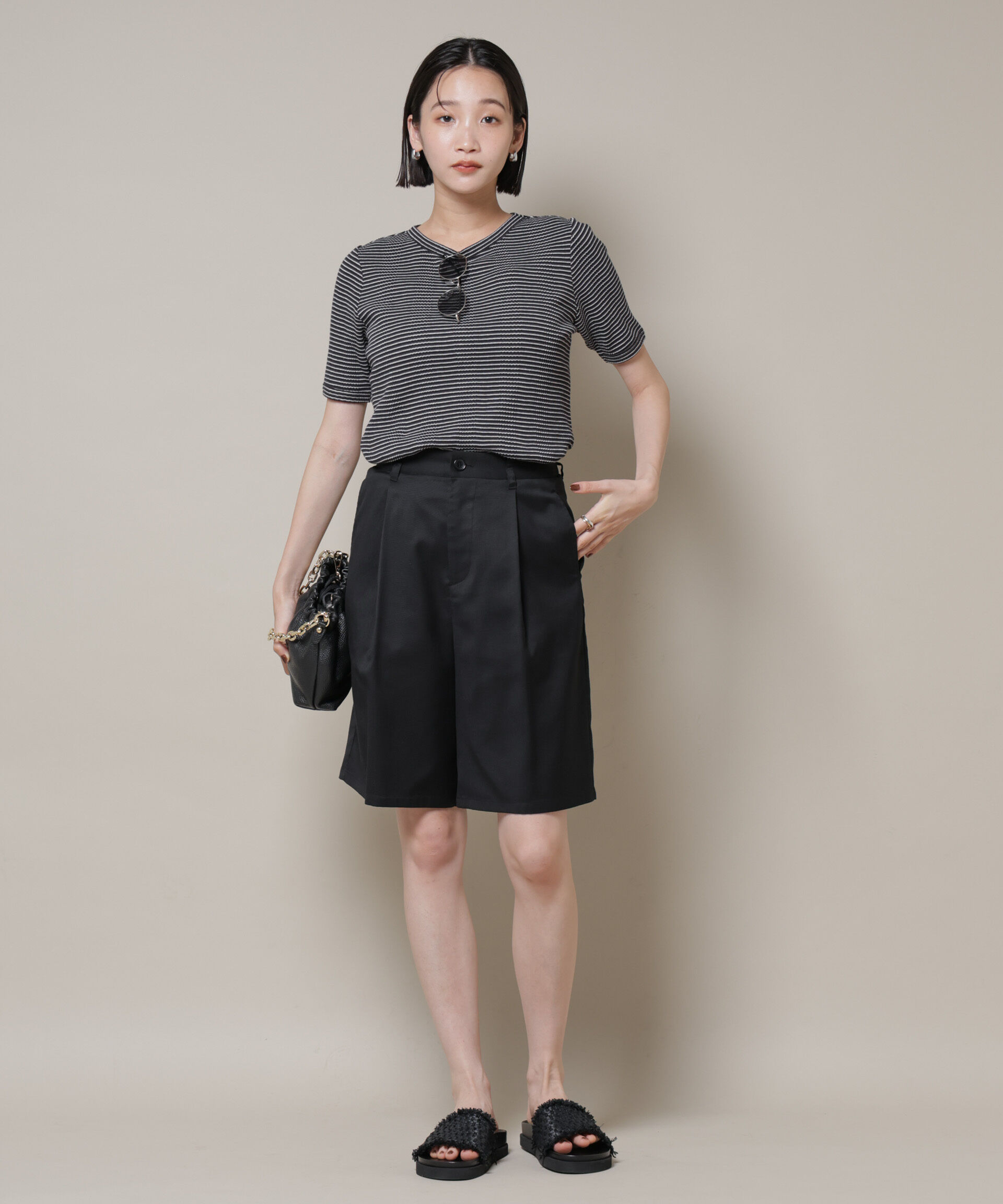 nano･universe「ワンタックショートパンツ(セットアップ可)」|チノ|