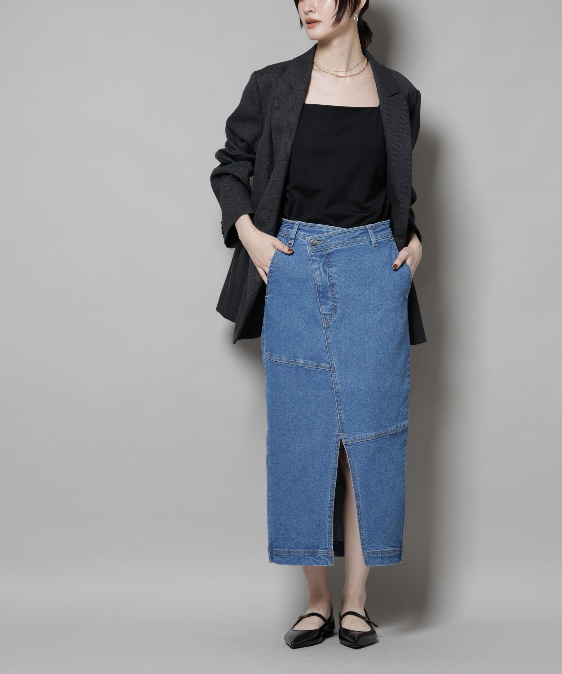 nano･universe「ラップペンシルデニムスカート」|スカート|ブルー