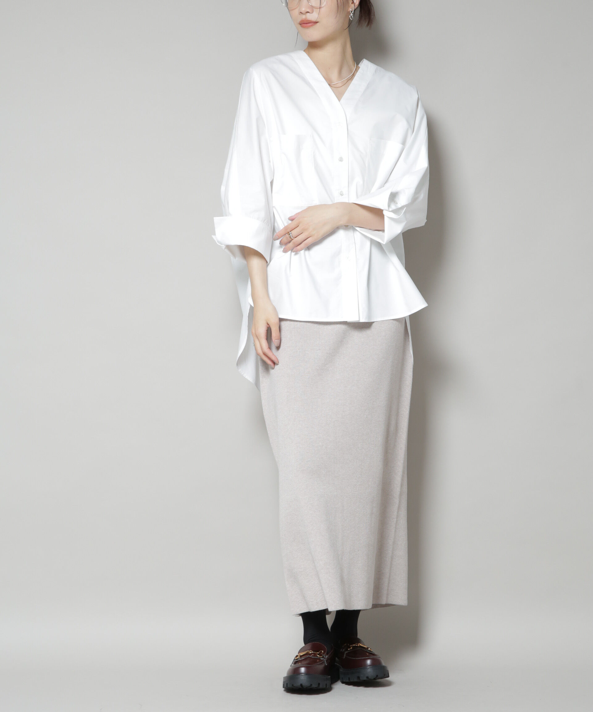 nano･universe「毛玉抑制総針スカート(セットアップ可)」|スカート|ベージュ