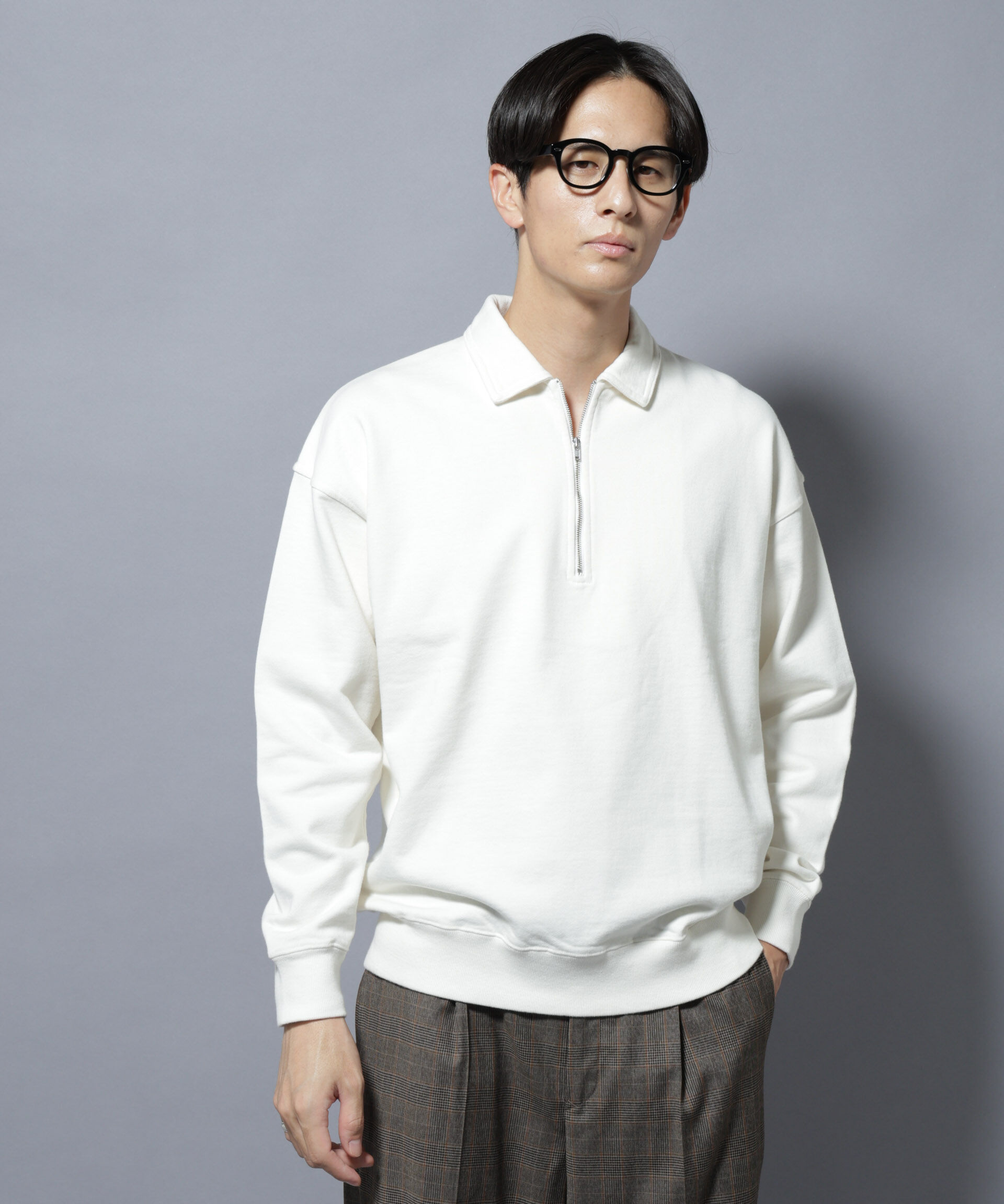 nano･universe「ヴィンテージライク ハーフZIPスウェット」|Tシャツ・カットソー|オフホワイト1